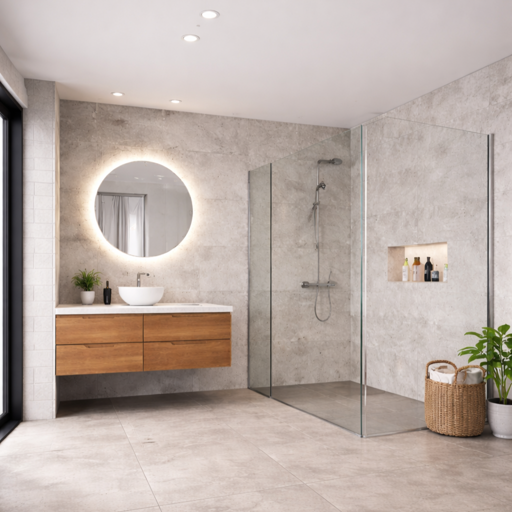 Britwall Concrete Brick Tile PVC Shower Panel Matt Finish – Matt Finish Light Grey