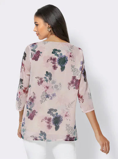 FusionFable Pink Printed Solid Double Top