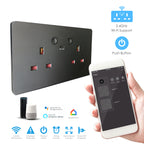 ENER-J Smart WiFi Double Wall Socket, 13A Twin Power Outlet with Individual App Control, Built-In 2.1A USB Charging, Timers & Schedules, Push Button Override, Black PC Housing