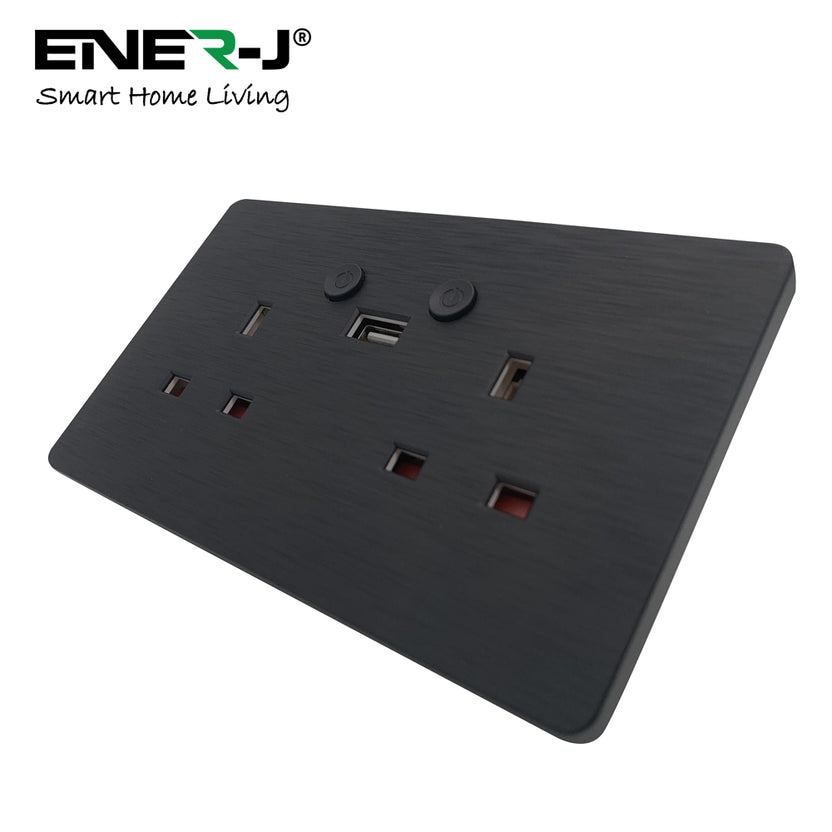 Matte black smart WiFi double wall socket with USB port
