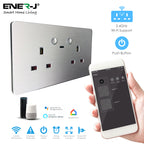 ENER-J Smart WiFi 13A Double Wall Socket with App Control, Individual Timers, 2.1A USB-C Charging Port & LED Indicator, Silver Brushed Finish Remote Smart Home Power Outlet