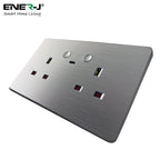 ENER-J Smart WiFi 13A Double Wall Socket with App Control, Individual Timers, 2.1A USB-C Charging Port & LED Indicator, Silver Brushed Finish Remote Smart Home Power Outlet