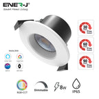 EnerJ Wi-Fi 8W Fire Rated LED Downlight, Water Resistant Downlighters IP65 Bathroom Ceiling Lights, RGB, CCT Adjustable and Dimmable, Voice & App Controlled