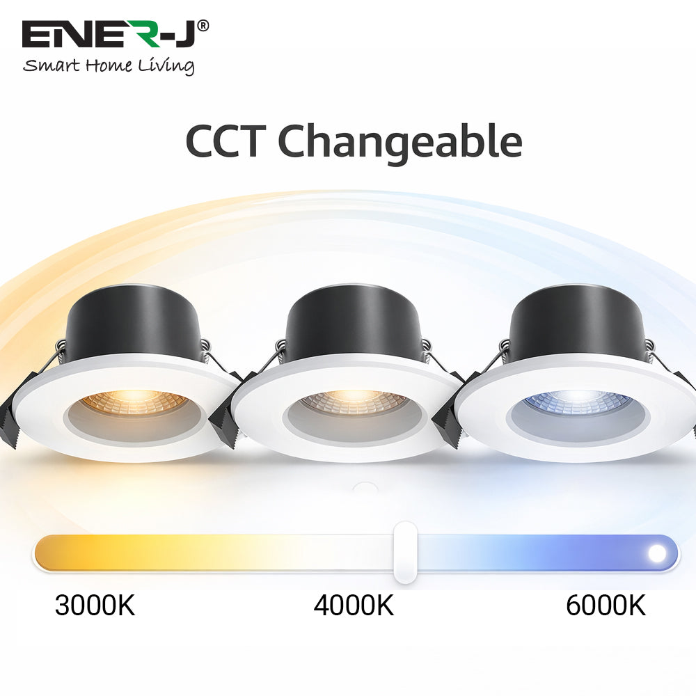 EnerJ Wi-Fi 8W Fire Rated LED Downlight, Water Resistant Downlighters IP65 Bathroom Ceiling Lights, RGB, CCT Adjustable and Dimmable, Voice & App Controlled