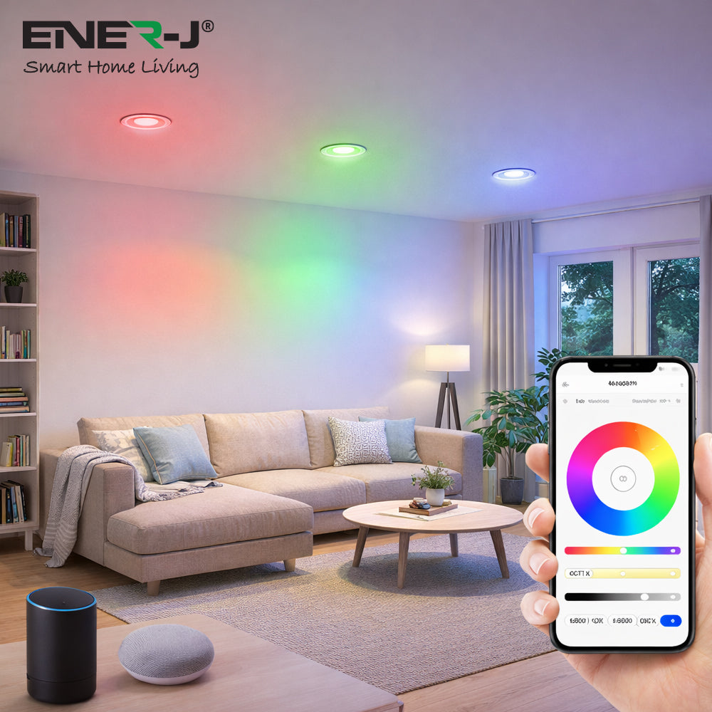 EnerJ Wi-Fi 8W Fire Rated LED Downlight, Water Resistant Downlighters IP65 Bathroom Ceiling Lights, RGB, CCT Adjustable and Dimmable, Voice & App Controlled