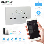 ENER-J Smart WiFi 13A Twin Wall Socket with App Control, Individual Timers, LED Push Buttons & 2.1A USB Charging, White Double Power Socket for Home & Office Automation