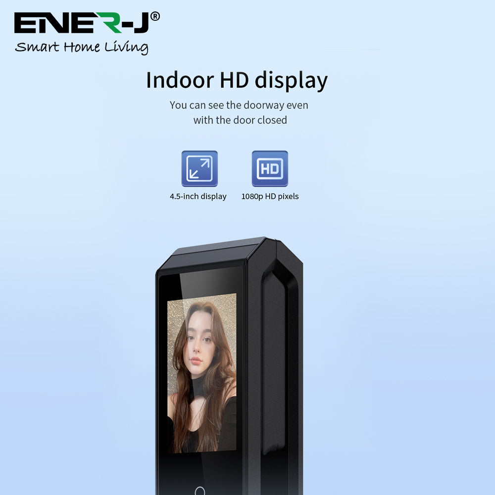 Smart Doorlock With Peephole Camera, Works with fingerprint, Passcodes, APP control, RFID Cards & Mechanical Keys, Black housing, IP65