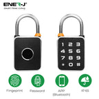 ENER-J Smart Fingerprint & Keypad Padlock, 3-in-1 Biometric, PIN & Bluetooth Lock with 20 Users, IP65 Waterproof, Long Battery Life (T32)