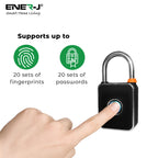 ENER-J Smart Fingerprint & Keypad Padlock, 3-in-1 Biometric, PIN & Bluetooth Lock with 20 Users, IP65 Waterproof, Long Battery Life (T32)