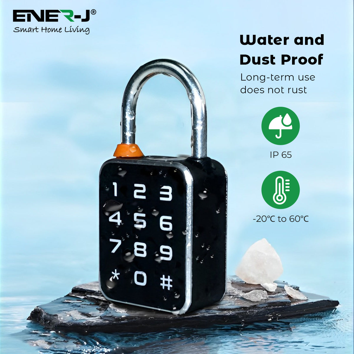 ENER-J Smart Fingerprint & Keypad Padlock, 3-in-1 Biometric, PIN & Bluetooth Lock with 20 Users, IP65 Waterproof, Long Battery Life (T32)