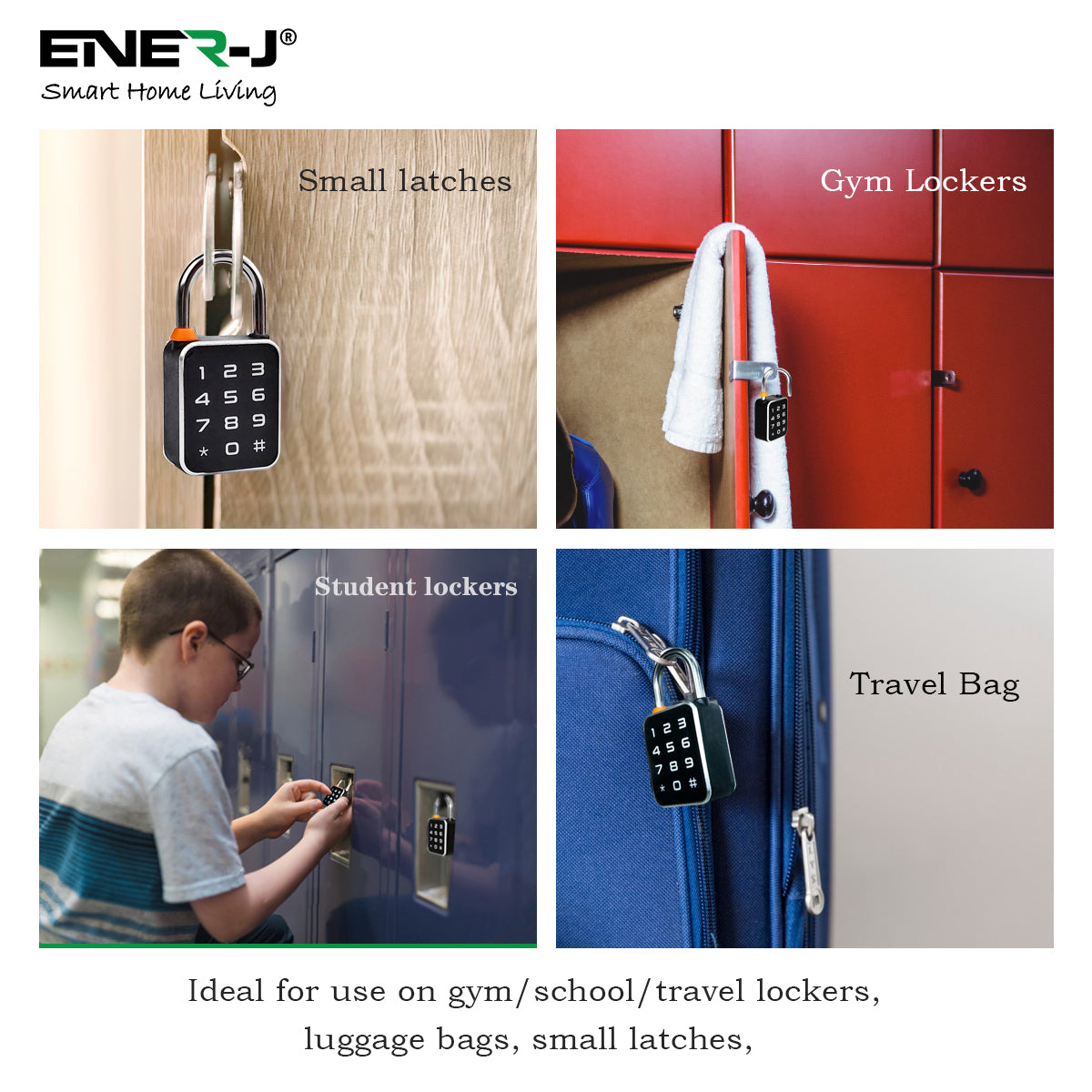 ENER-J Smart Fingerprint & Keypad Padlock, 3-in-1 Biometric, PIN & Bluetooth Lock with 20 Users, IP65 Waterproof, Long Battery Life (T32)