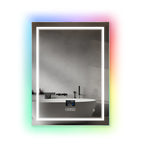 LED Bathroom Mirror with Bluetooth Speaker & RGB Border, CCT Lighting, Anti-Fog, Touch Control, IP44 Waterproof, Concealed Heated Demister Smart Rectangular Shape Vanity Mirror for Makeup