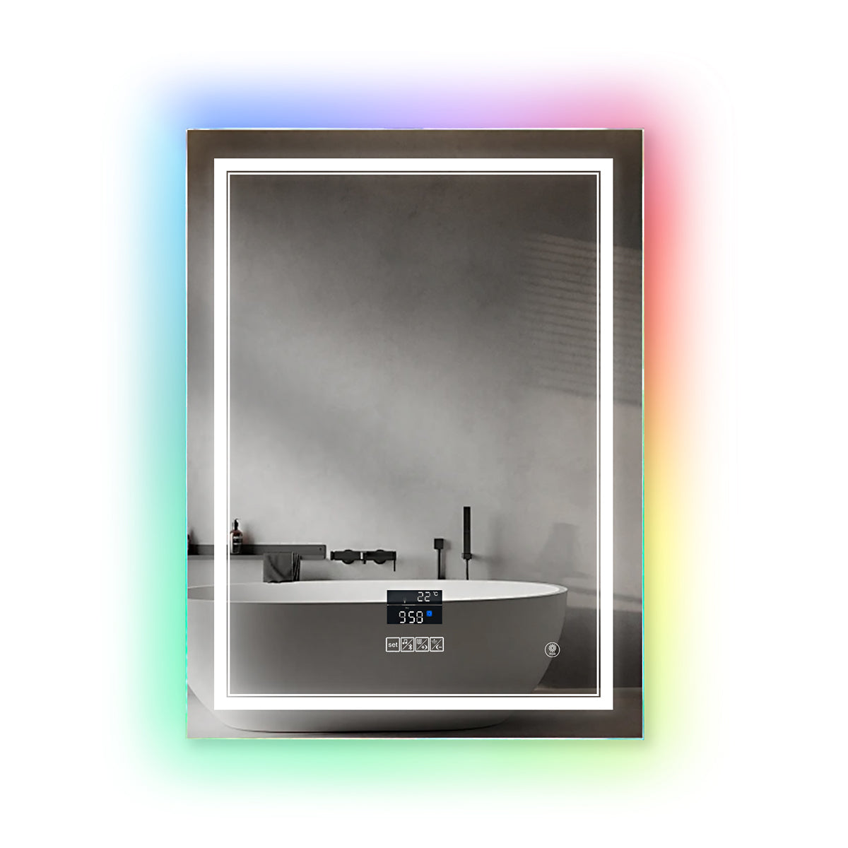 LED Bathroom Mirror with Bluetooth Speaker & RGB Border, CCT Lighting, Anti-Fog, Touch Control, IP44 Waterproof, Concealed Heated Demister Smart Rectangular Shape Vanity Mirror for Makeup