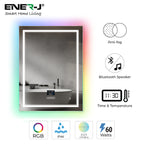 LED Bathroom Mirror with Bluetooth Speaker & RGB Border, CCT Lighting, Anti-Fog, Touch Control, IP44 Waterproof, Concealed Heated Demister Smart Rectangular Shape Vanity Mirror for Makeup