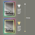LED Bathroom Mirror with Bluetooth Speaker & RGB Border, CCT Lighting, Anti-Fog, Touch Control, IP44 Waterproof, Concealed Heated Demister Smart Rectangular Shape Vanity Mirror for Makeup