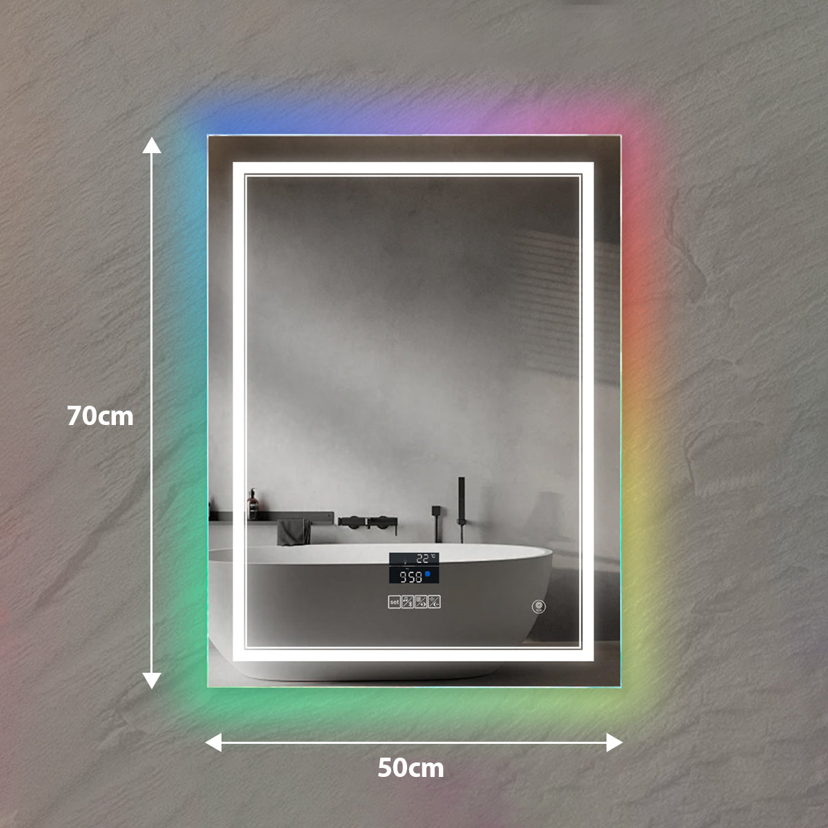 LED Bathroom Mirror with Bluetooth Speaker & RGB Border, CCT Lighting, Anti-Fog, Touch Control, IP44 Waterproof, Concealed Heated Demister Smart Rectangular Shape Vanity Mirror for Makeup