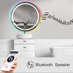 Bathroom Mirror with LED Lights, RGB Backlit Mirror with CCT, RGB Borders with Bluetooth Speaker, Round Shape Diameter 70 cms