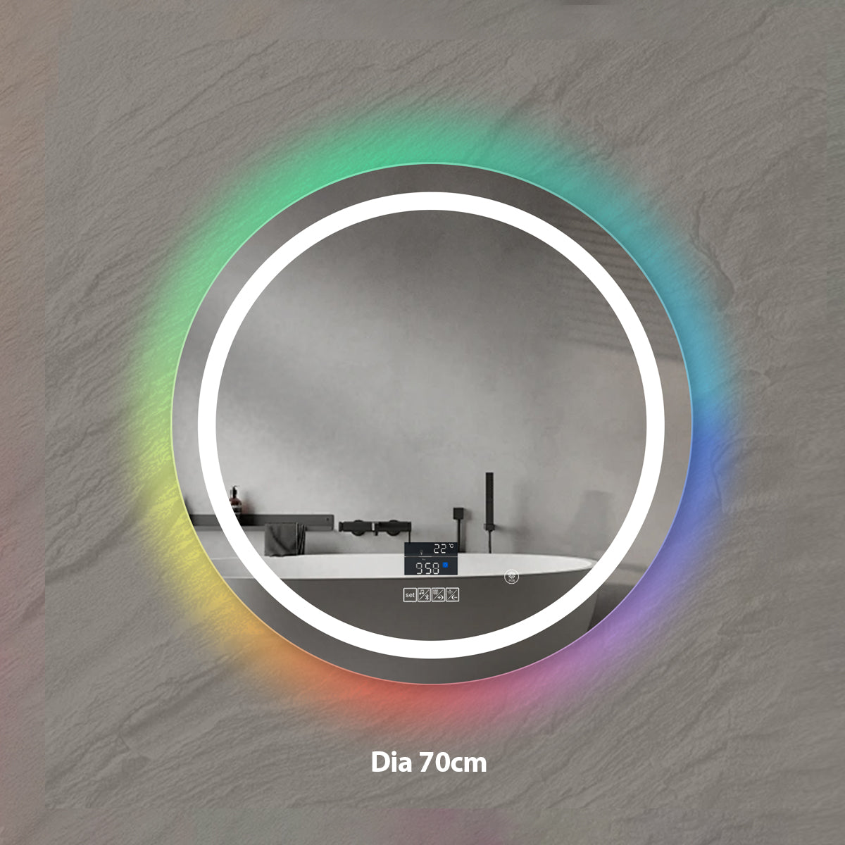 Bathroom Mirror with LED Lights, RGB Backlit Mirror with CCT, RGB Borders with Bluetooth Speaker, Round Shape Diameter 70 cms