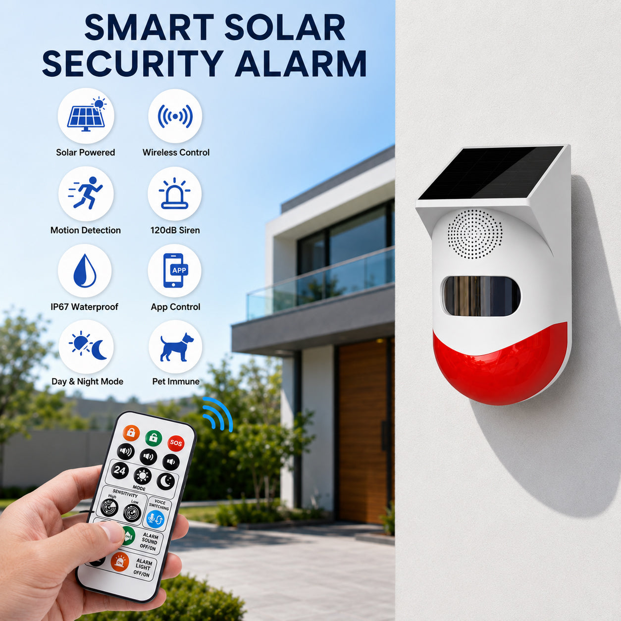 Ener-J Smart Wireless Solar Powered Outdoor Siren with Remote