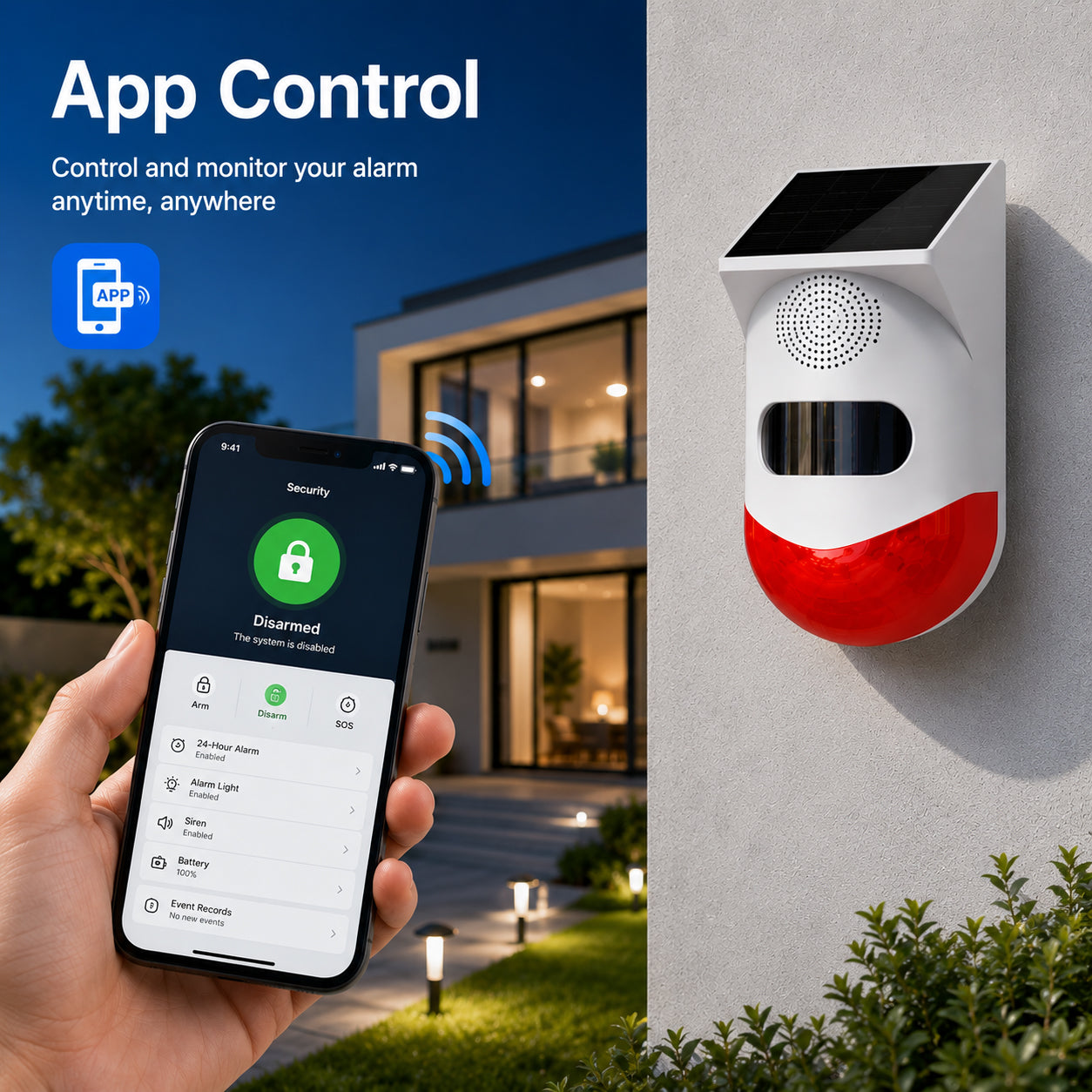 Ener-J Smart Wireless Solar Powered Outdoor Siren with Remote