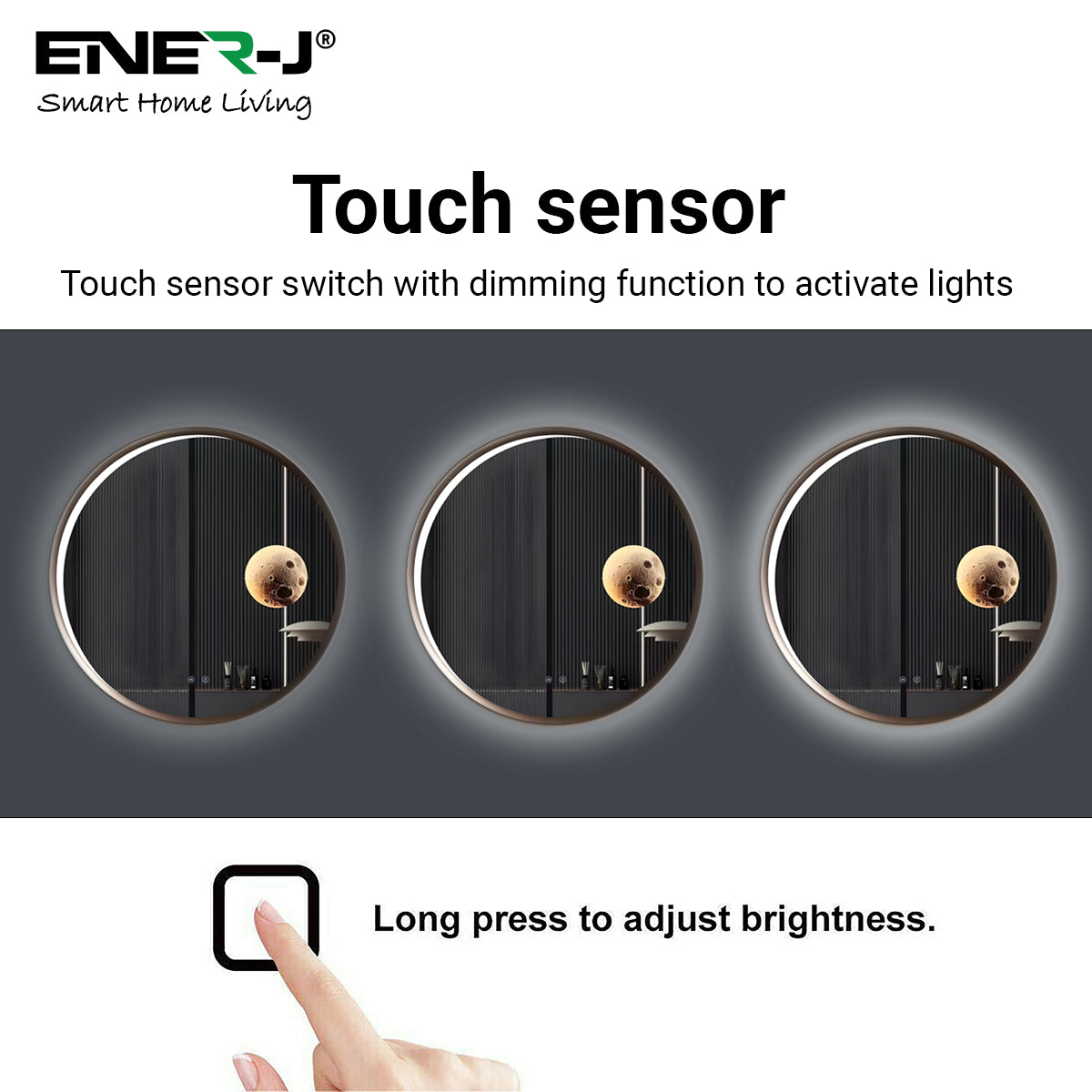 Round Aluminum LED Mirror with Moon Design - 70cm Diameter, Dimmable & CCT Adjustable Lighting