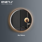 Round Aluminum LED Mirror with Moon Design - 70cm Diameter, Dimmable & CCT Adjustable Lighting