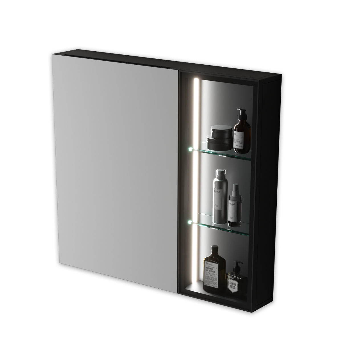 Black Aluminum LED Mirror Cabinet - Sleek Rectangular Design, 75x68 cm