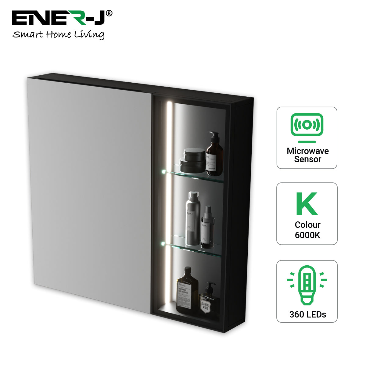 Black Aluminum LED Mirror Cabinet - Sleek Rectangular Design, 75x68 cm