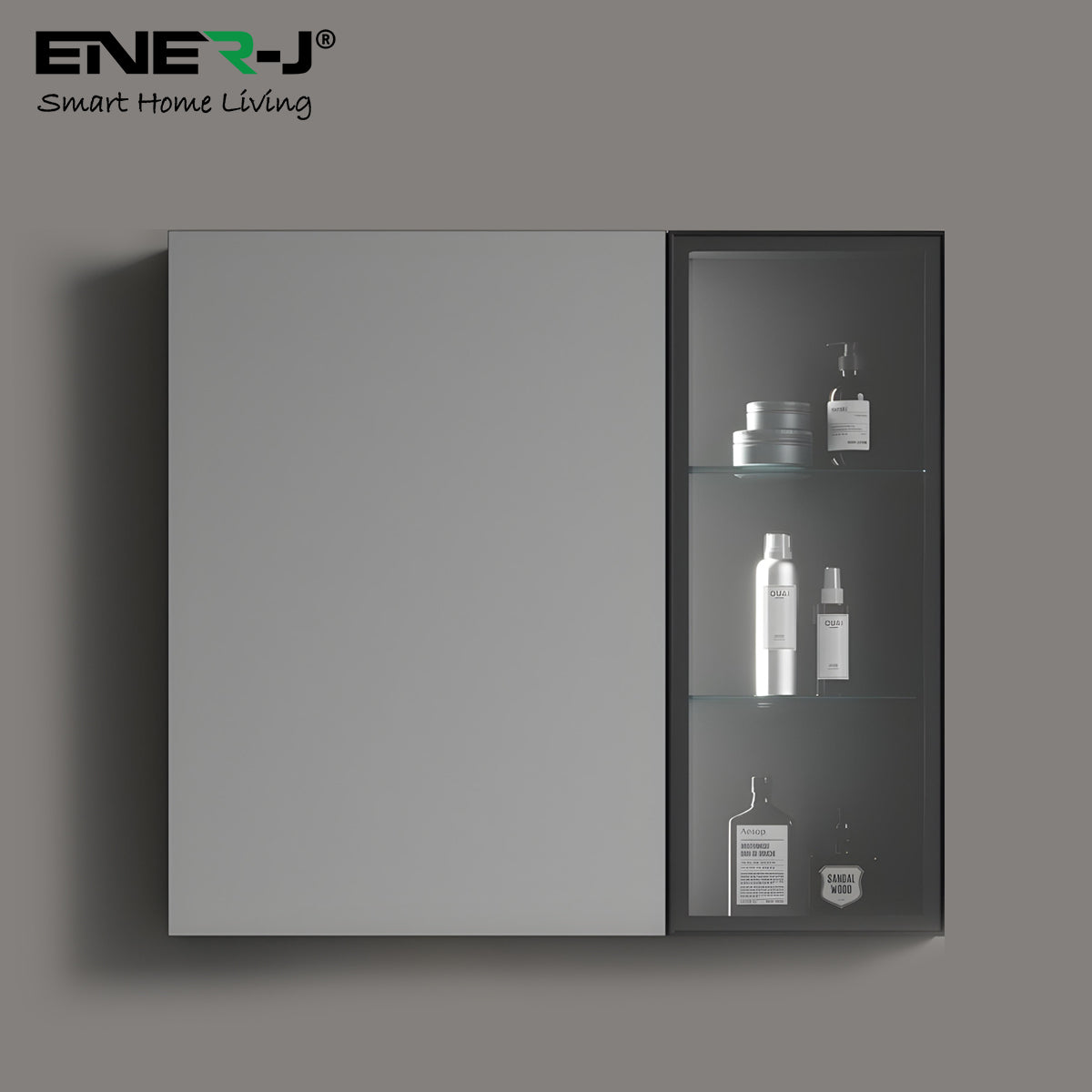 Black Aluminum LED Mirror Cabinet - Sleek Rectangular Design, 75x68 cm