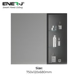 Black Aluminum LED Mirror Cabinet - Sleek Rectangular Design, 75x68 cm