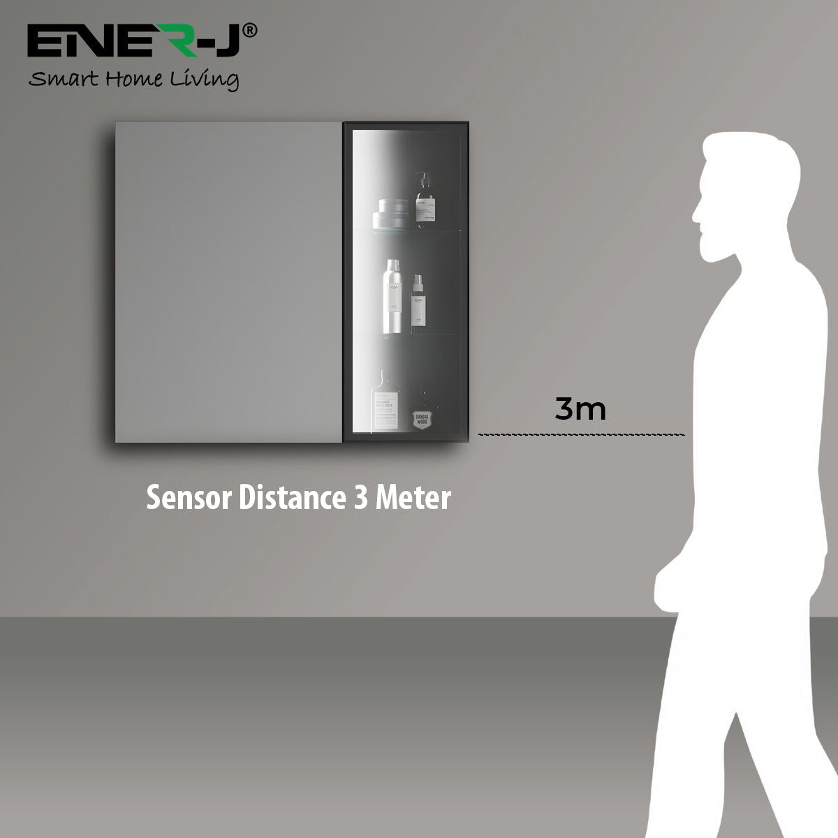 Black Aluminum LED Mirror Cabinet - Sleek Rectangular Design, 75x68 cm