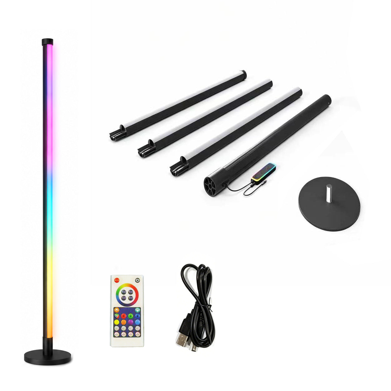Ener-J Smart RGBIC Floor Light APP Control 1.6M LED Corner Lamp with Remote & Music Sync