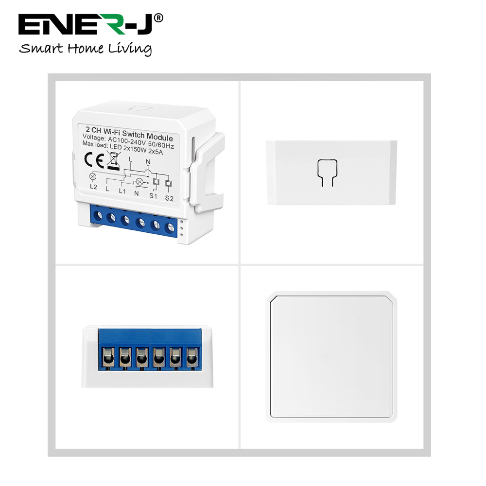 Smart WiFi Light 2CH Switch Module, Convert Any Existing Non-Dimmable Switch to Smart Control via App & Voice, Compatible with Alexa & Google Assistant