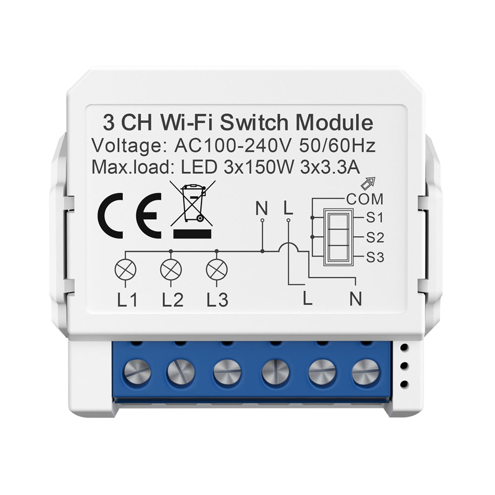 Smart WiFi Light 3CH Switch Module to  Convert Any Existing Non-Dimmable Switch to Smart Control via App & Voice, Compatible with Alexa & Google Assistant