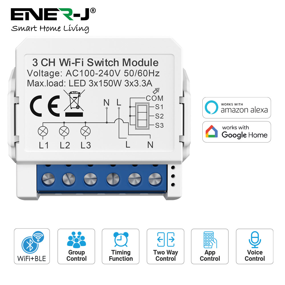 Smart WiFi Light 3CH Switch Module to  Convert Any Existing Non-Dimmable Switch to Smart Control via App & Voice, Compatible with Alexa & Google Assistant