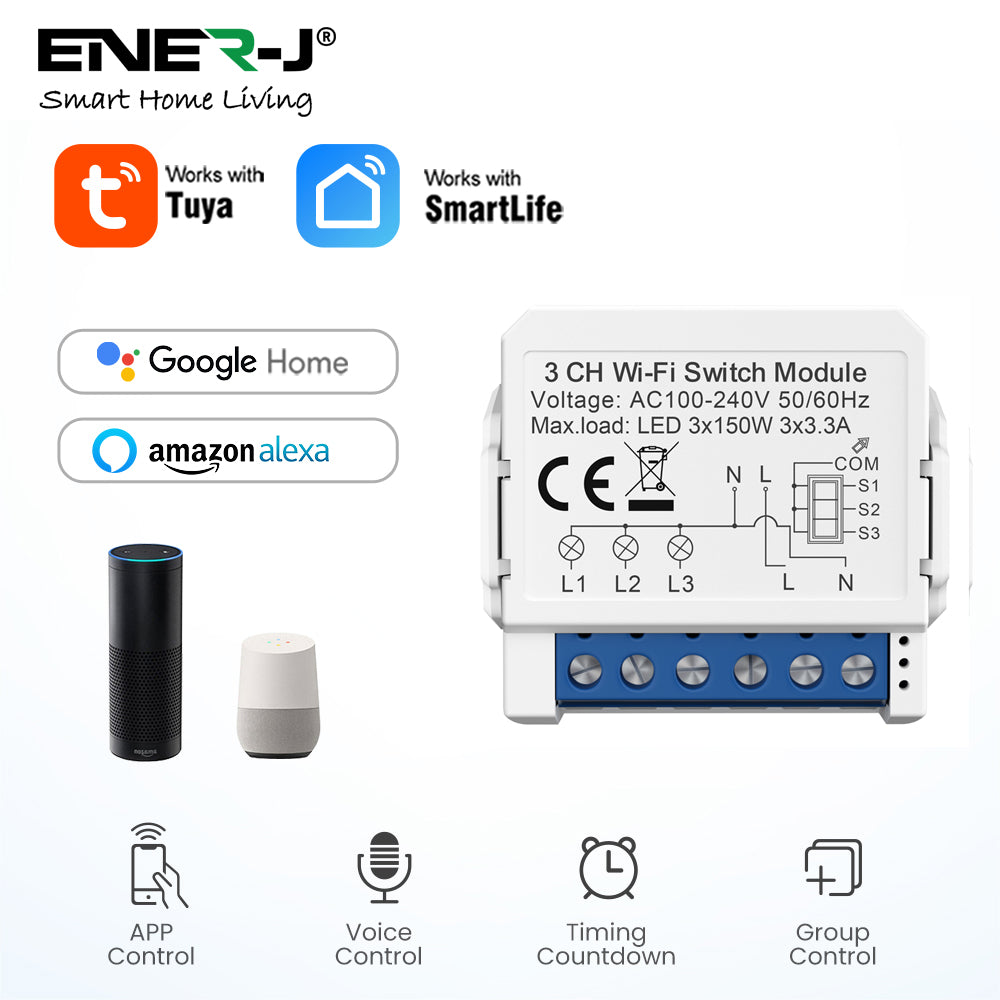 Smart WiFi Light 3CH Switch Module to  Convert Any Existing Non-Dimmable Switch to Smart Control via App & Voice, Compatible with Alexa & Google Assistant