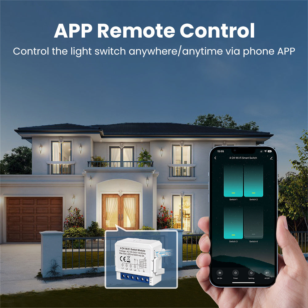 Smart WiFi Light 3CH Switch Module to  Convert Any Existing Non-Dimmable Switch to Smart Control via App & Voice, Compatible with Alexa & Google Assistant