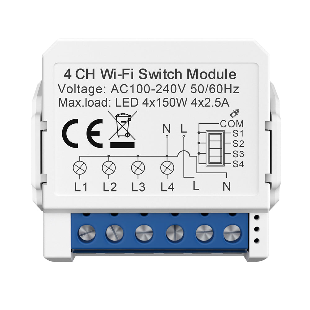Smart WiFi Light 4CH Switch Module to  Convert Any Existing Non-Dimmable Switch to Smart Control via App & Voice, Compatible with Alexa & Google Assistant
