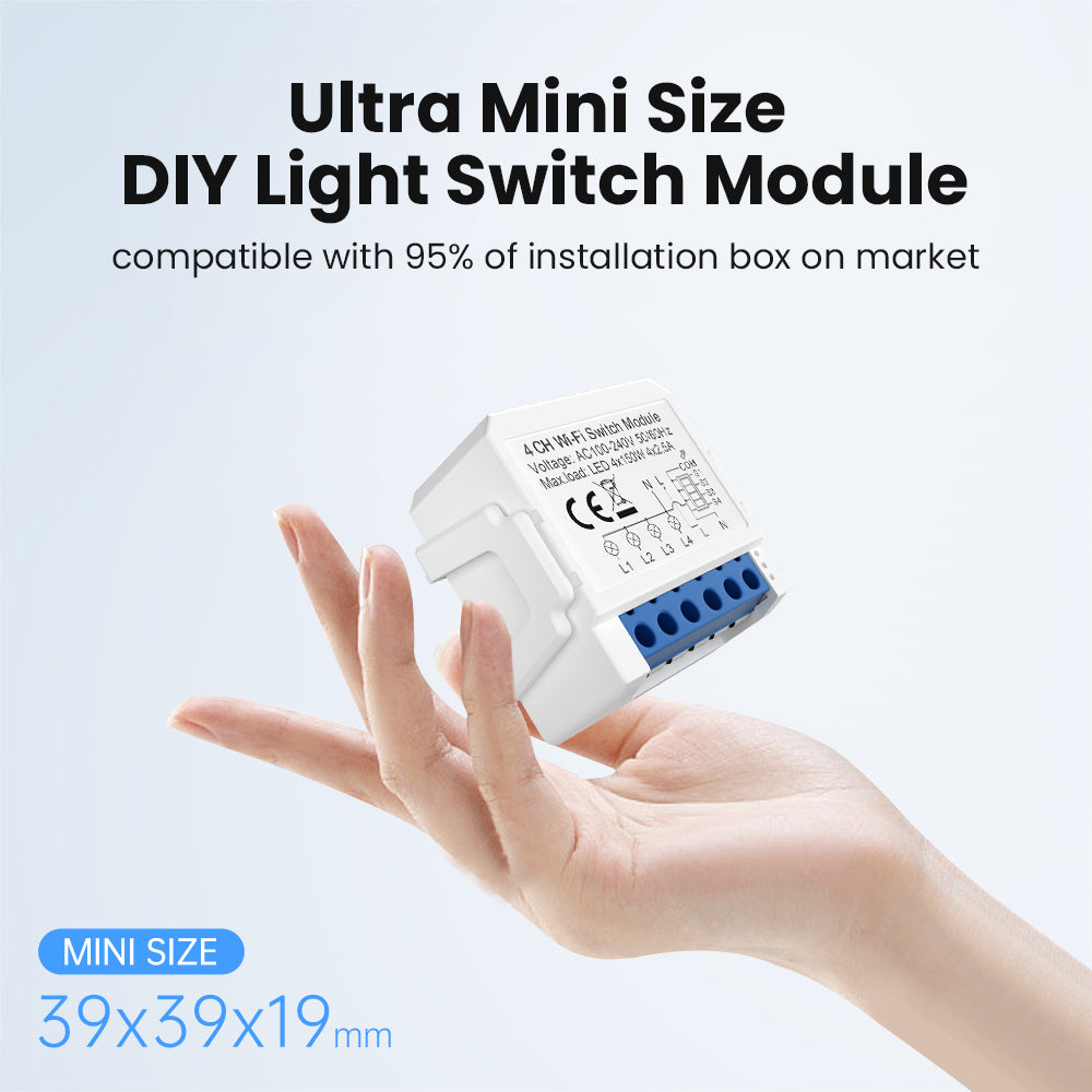 Smart WiFi Light 4CH Switch Module to  Convert Any Existing Non-Dimmable Switch to Smart Control via App & Voice, Compatible with Alexa & Google Assistant