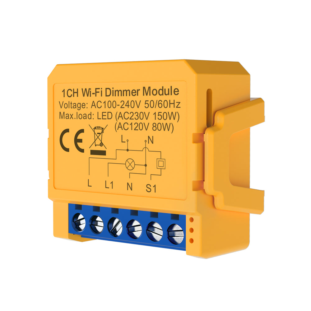 ENER-J Smart WiFi Dimmable Light Switch Module, Ultra-Mini 1 Gang Dimmer, 100% Smooth Brightness Control, App & Voice Compatible with Alexa/Google (39x39x18mm)
