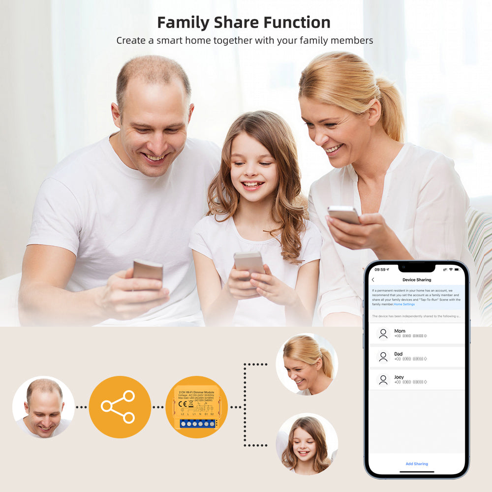 ENER-J Smart WiFi 2 Gang Dimmable Switch Module, Ultra-Mini, 100% LED Dimmer with App & Voice Control, Dual-Way Upgrade, Smart Life/Tuya Compatible