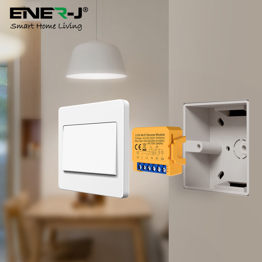 ENER-J Smart WiFi 2 Gang Dimmable Switch Module, Ultra-Mini, 100% LED Dimmer with App & Voice Control, Dual-Way Upgrade, Smart Life/Tuya Compatible