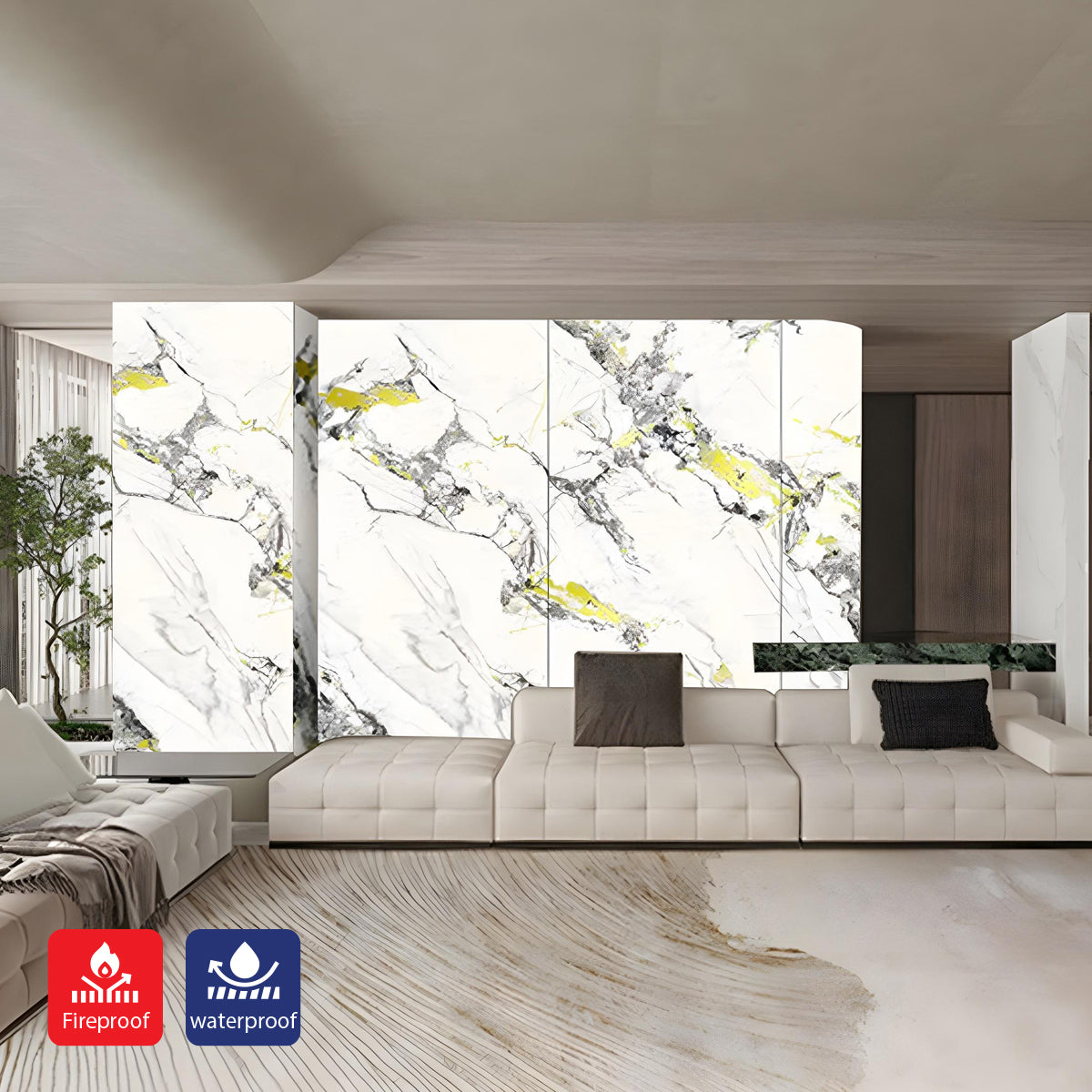 Golden Veined Marble SPC Wall Panel - Durable 4mm Decorative Sheet (Seamless Pattern) Size:1220 x 2440 x 4 mm (Pack of 3)