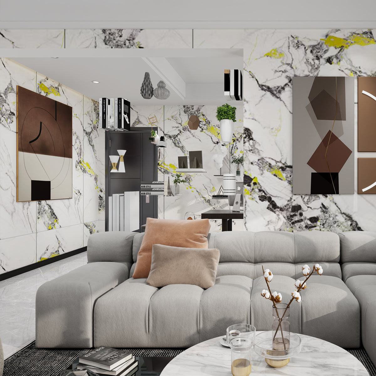 Golden Veined Marble SPC Wall Panel - Durable 4mm Decorative Sheet (Seamless Pattern) Size:1220 x 2440 x 4 mm (Pack of 3)