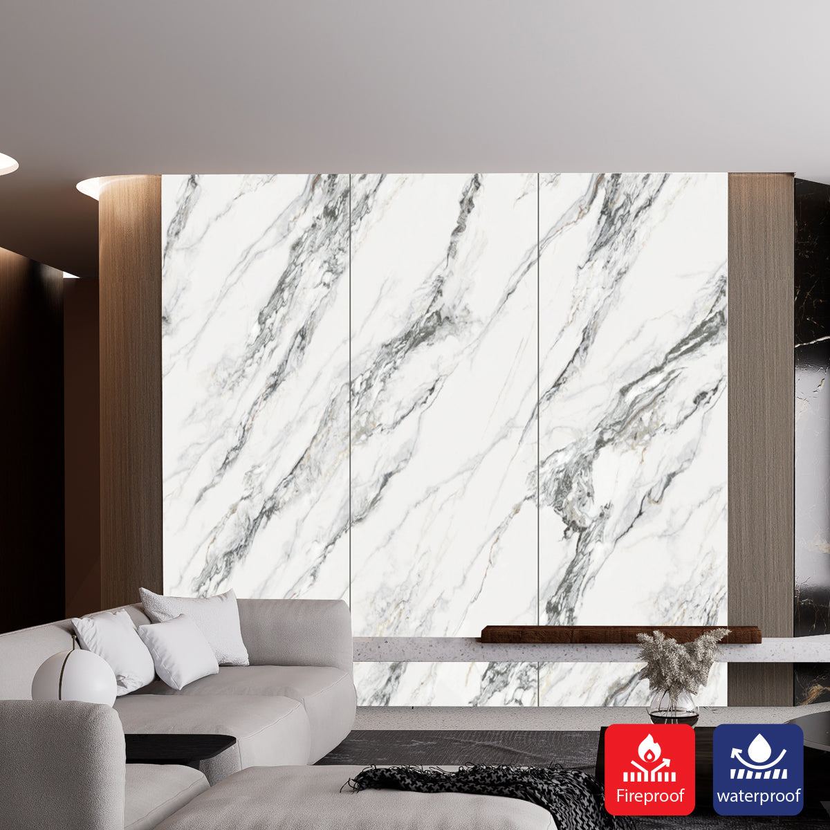 Premium High-Gloss Marble SPC Panels (Up to 3-Piece Continuity) Size:1220 x 2440 x 4 mm (Pack of 3)