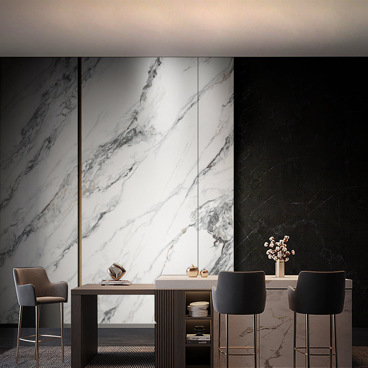 Premium High-Gloss Marble SPC Panels (Up to 3-Piece Continuity) Size:1220 x 2440 x 4 mm (Pack of 3)