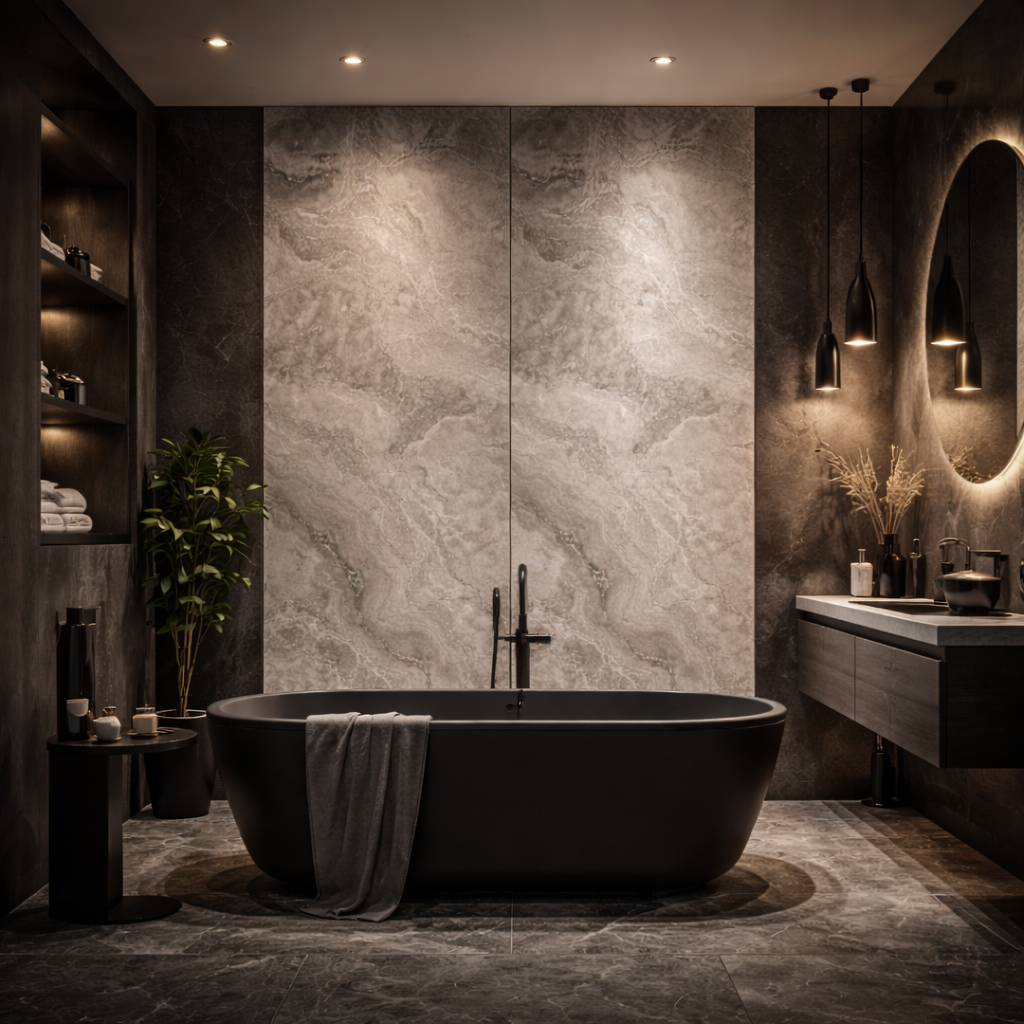 Britwall Marble Grey High Gloss SPC Wall Panel 1220×2440×4mm Pack of 2 – Luxurious High–Gloss‚ Marble Gray Design