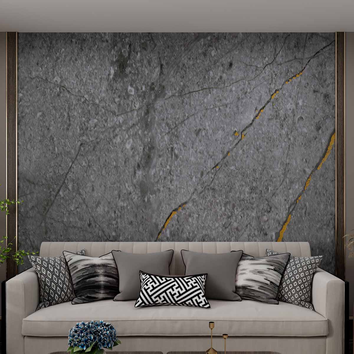 High-Gloss PET Charcoal Panel with Gilded Gray Marble Design Size:1220 x 2440 x 8 mm (Pack of 2)