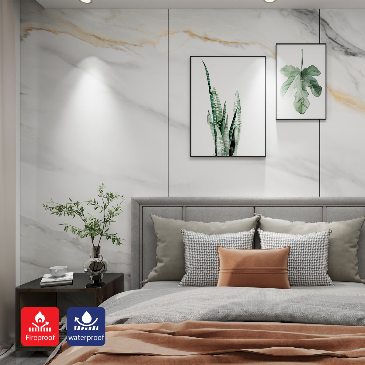 Luxury 3D Continuous Marble Charcoal Board Panel - High Gloss PET Finish Size:1220 x 2440 x 8 mm (Pack of 3)