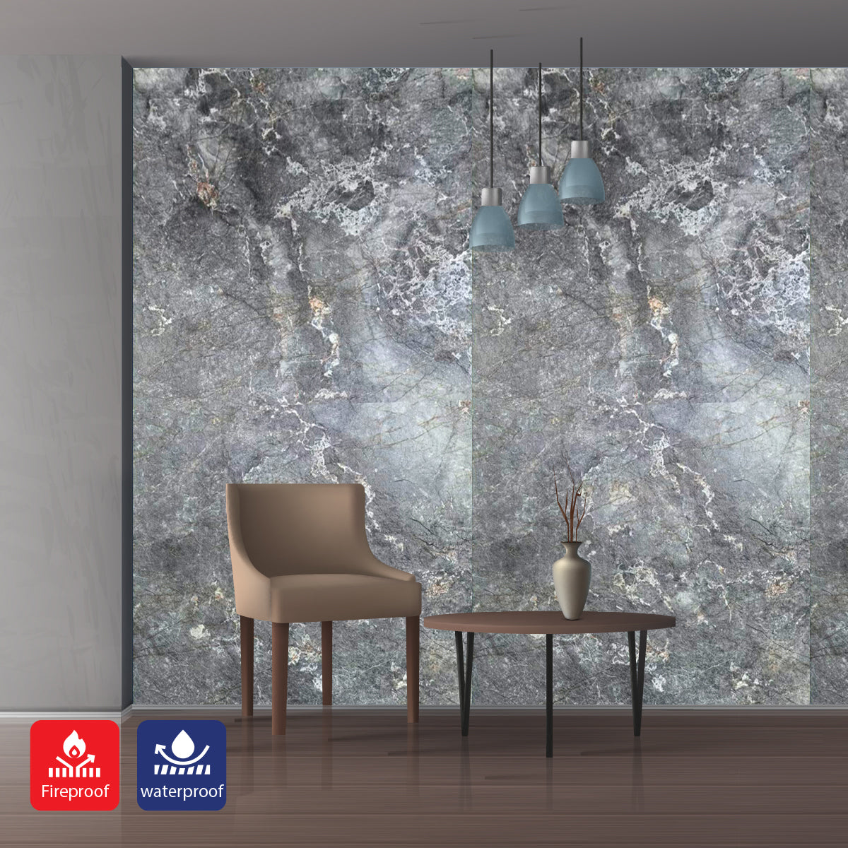 Charcoal-Toned Flexible Landscape Marble Sheet Size:1200 x 600 x 3 mm (Pack of 2)